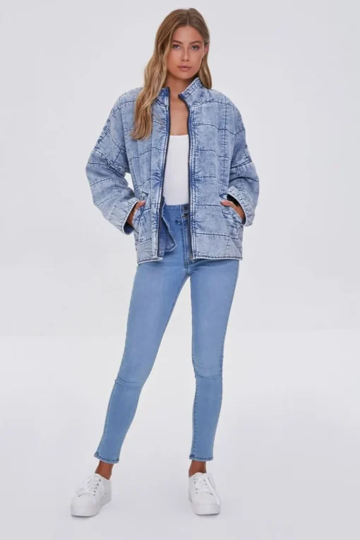 Acid Wash Quilted Denim Jacket
