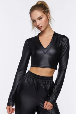 Active Faux Leather Crop Top