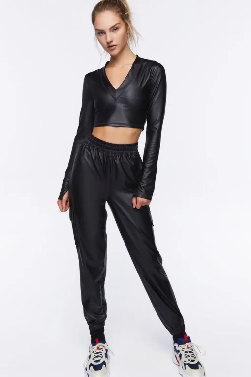 Active Faux Leather Crop Top