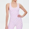 Active Seamless Checkered Print Cutout Romper