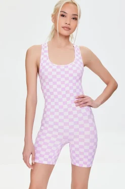Active Seamless Checkered Print Cutout Romper