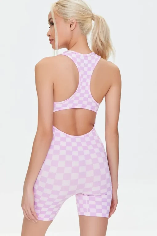 Active Seamless Checkered Print Cutout Romper