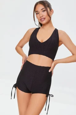 Active Textured Drawstring Biker Shorts