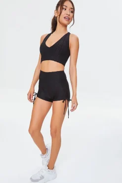 Active Textured Drawstring Biker Shorts