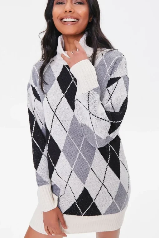 Argyle Mini Sweater Dress