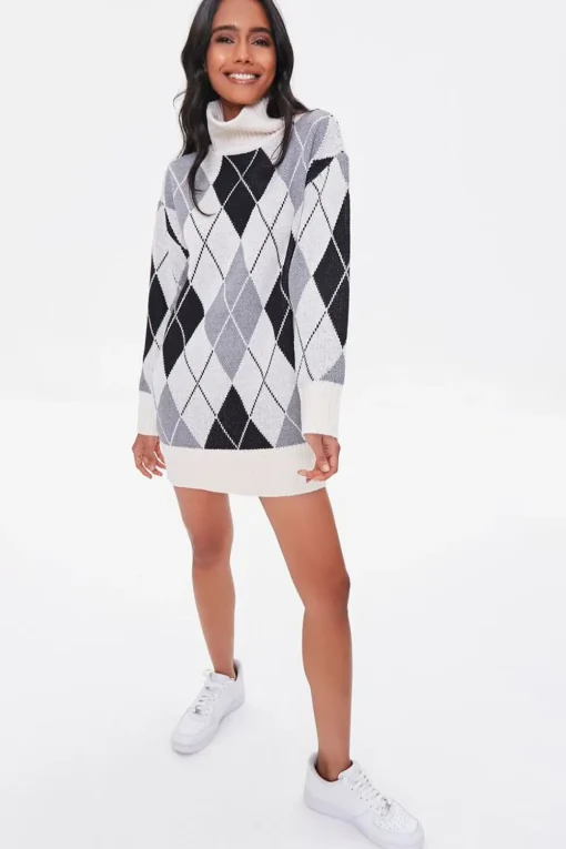 Argyle Mini Sweater Dress