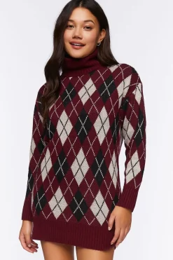Argyle Turtleneck Mini Sweater Dress