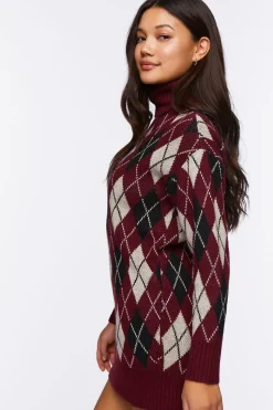 Argyle Turtleneck Mini Sweater Dress