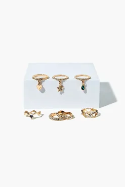 Assorted Rhinestone & Charm Ring Set