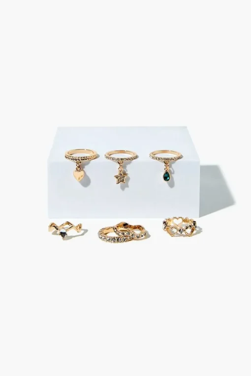 Assorted Rhinestone & Charm Ring Set