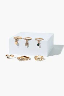 Assorted Rhinestone & Charm Ring Set