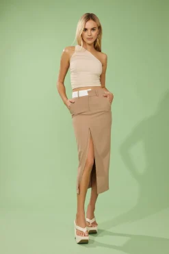 Asymmetrical Split-Hem Midi Skirt