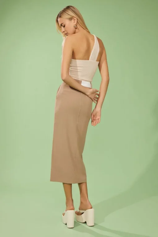 Asymmetrical Split-Hem Midi Skirt