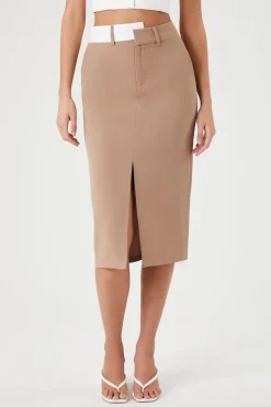 Asymmetrical Split-Hem Midi Skirt