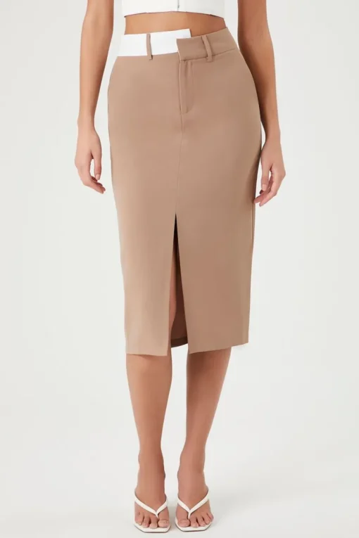Asymmetrical Split-Hem Midi Skirt
