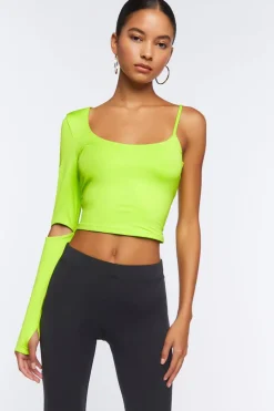 Asymmetrical-Sleeve Crop Top