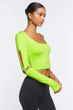 Asymmetrical-Sleeve Crop Top