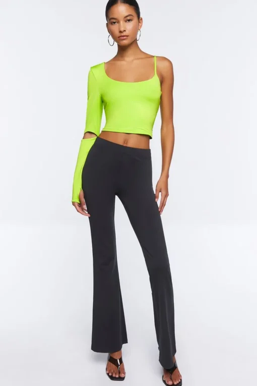 Asymmetrical-Sleeve Crop Top