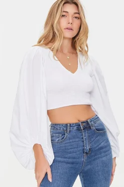 Balloon-Sleeve Crop Top