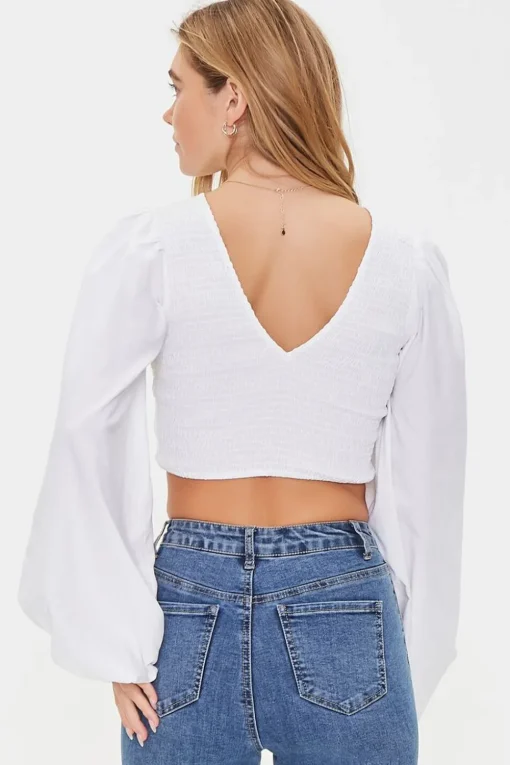 Balloon-Sleeve Crop Top