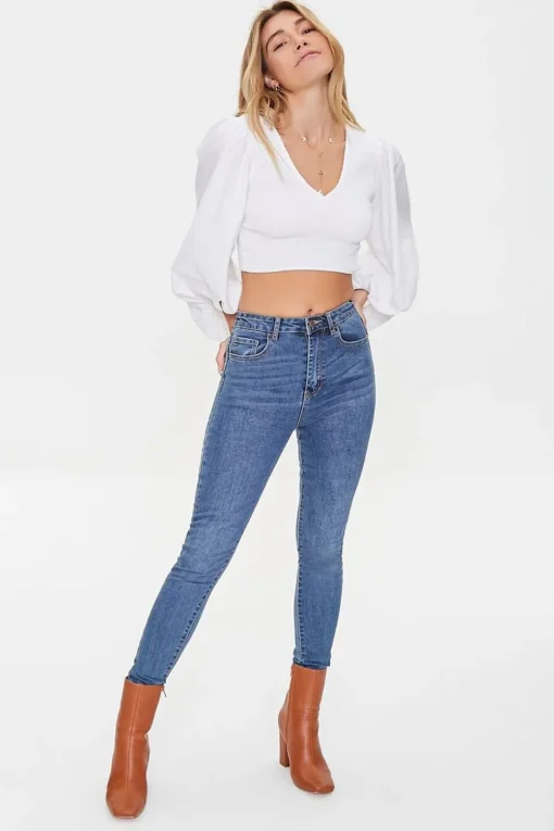 Balloon-Sleeve Crop Top