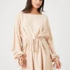 Balloon-Sleeve Drawstring Mini Dress