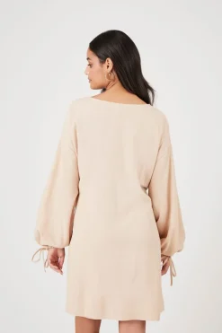 Balloon-Sleeve Drawstring Mini Dress