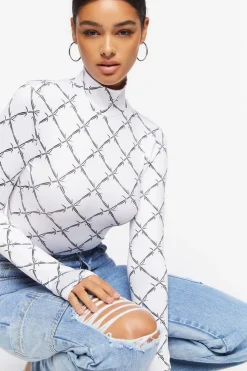 Barbed Wire Mock Neck Bodysuit