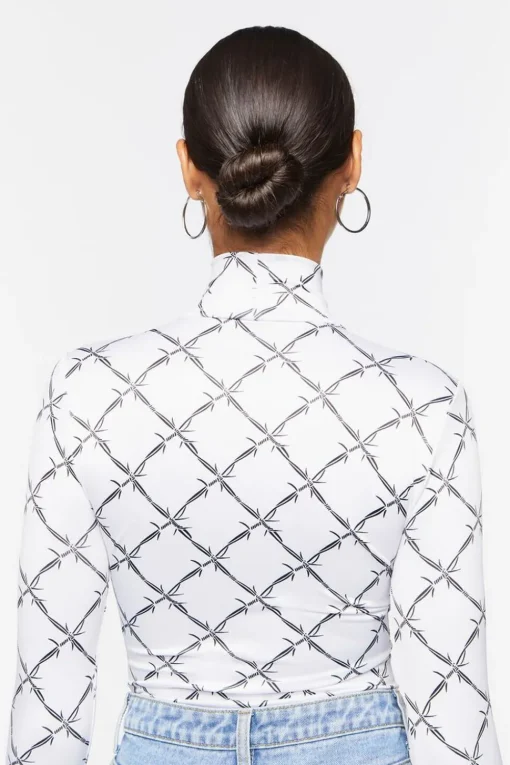 Barbed Wire Mock Neck Bodysuit