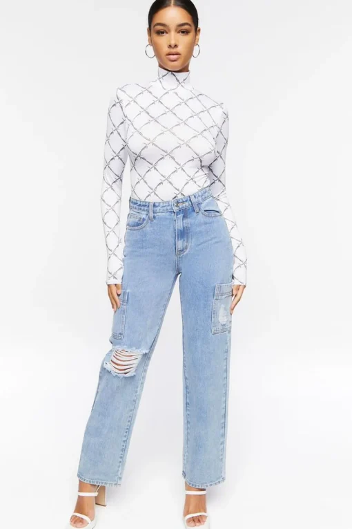 Barbed Wire Mock Neck Bodysuit