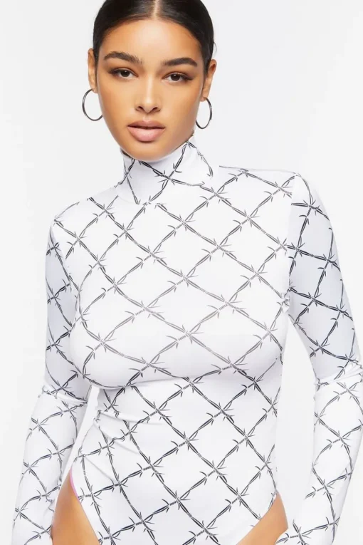 Barbed Wire Mock Neck Bodysuit