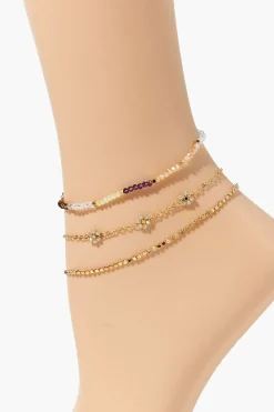 Beaded Floral Chain Anklet Set