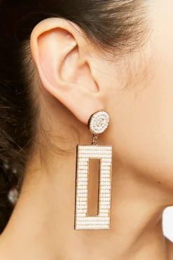 Beaded Rectangular Drop Earrings