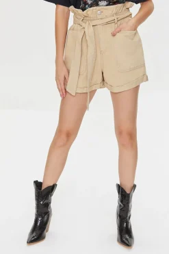 Belted Paperbag Twill Shorts