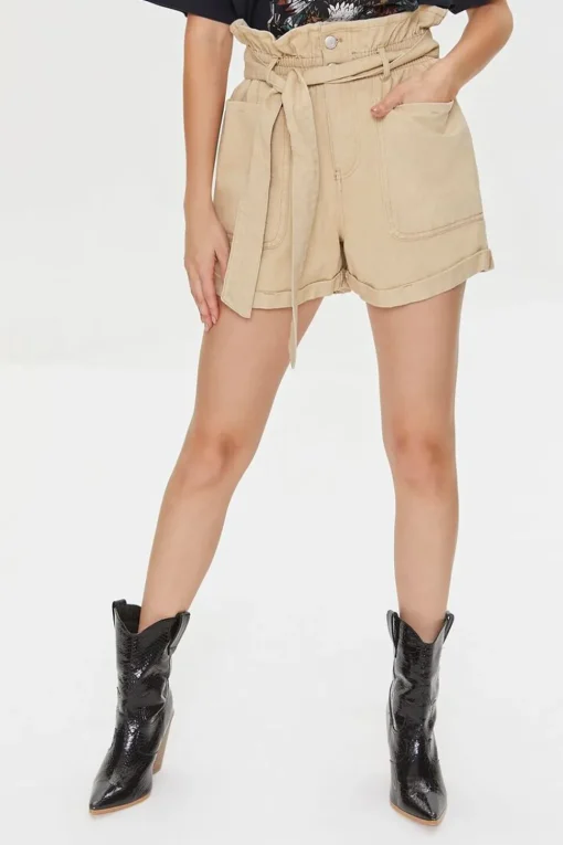 Belted Paperbag Twill Shorts