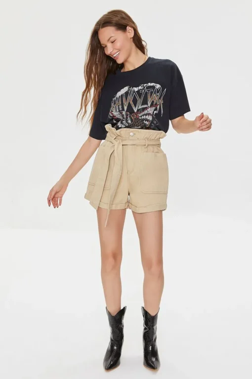 Belted Paperbag Twill Shorts