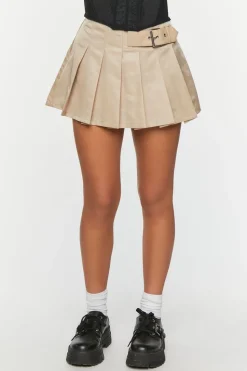 Belted Pleated Mini Skirt