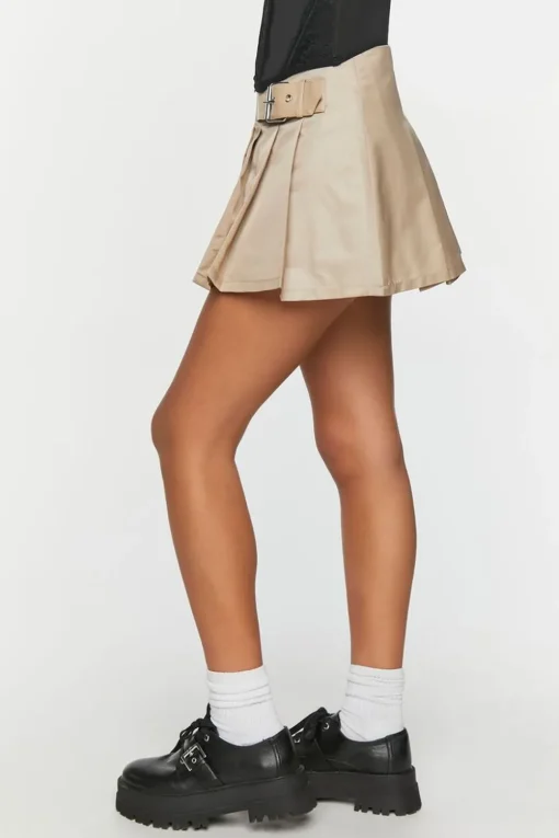 Belted Pleated Mini Skirt