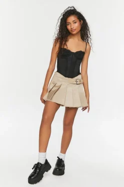Belted Pleated Mini Skirt