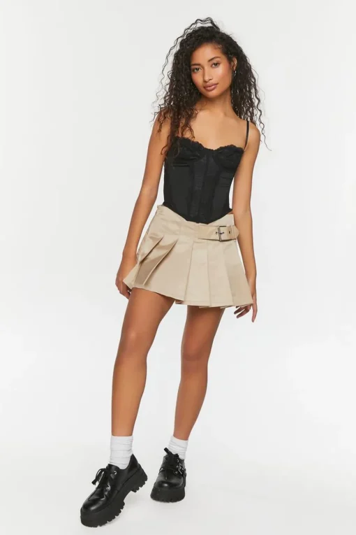 Belted Pleated Mini Skirt