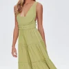 Belted Plunging Flounce Dress