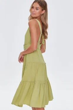 Belted Plunging Flounce Dress