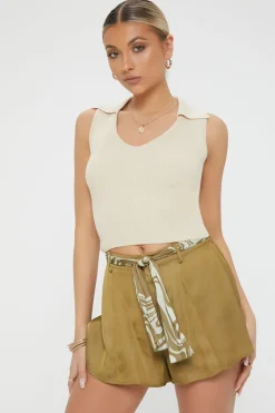 Belted Satin Mini Skirt