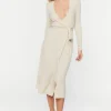 Belted Surplice Midi Dress