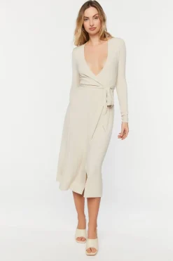 Belted Surplice Midi Dress