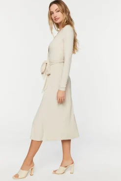Belted Surplice Midi Dress