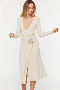 Belted Surplice Midi Dress