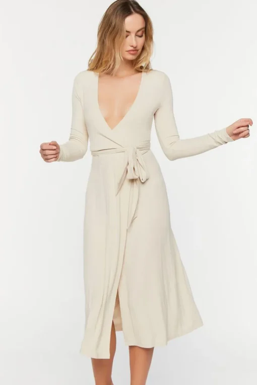 Belted Surplice Midi Dress