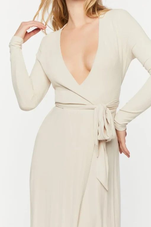 Belted Surplice Midi Dress