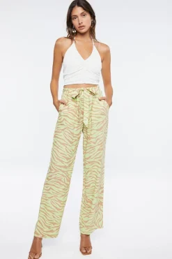 Belted Zebra Print High-Rise Pants